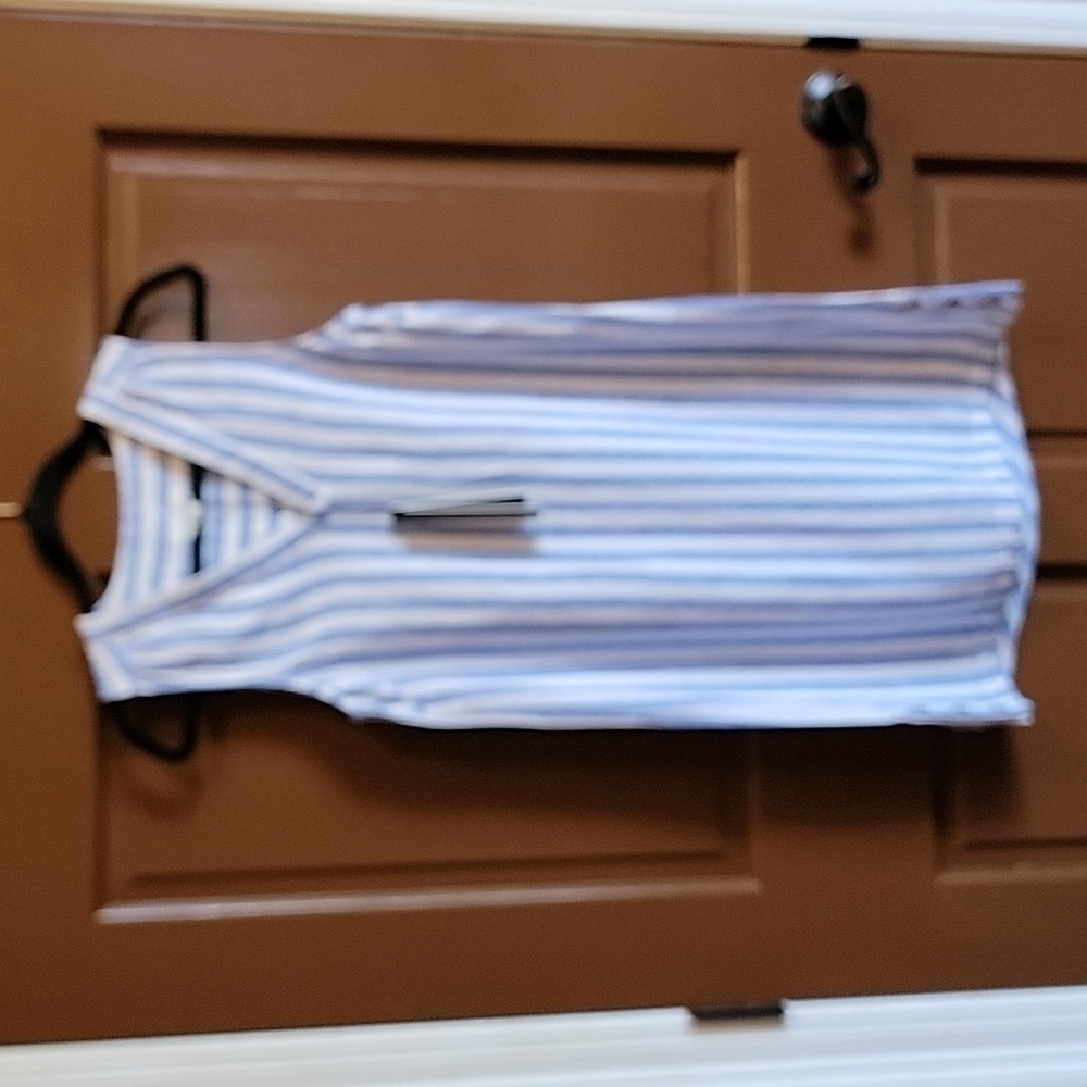 Nicole Miller-Linen blue & white striped v neck dress. XS. NWT - Picture 2 of 13